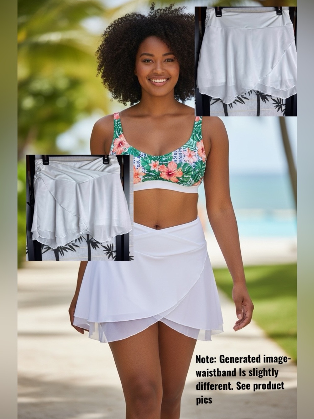 EUC White Net Layered Swim Short for Skirted Effect Size L